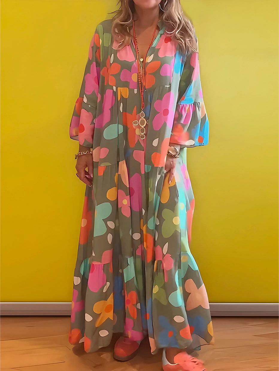 Vestido Fiora | Manga Flare Estampado com Decote em V (Queridinho do Verão em 2025)