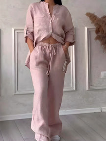 Conjunto Premium de Linho Calça + Camisa -  Perfeito para o Verão