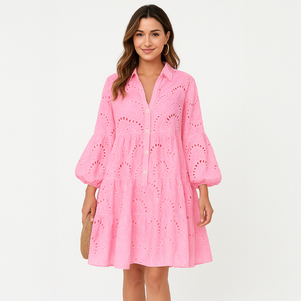 Vestido Clema - Decote em V Com Botão Solto Flare