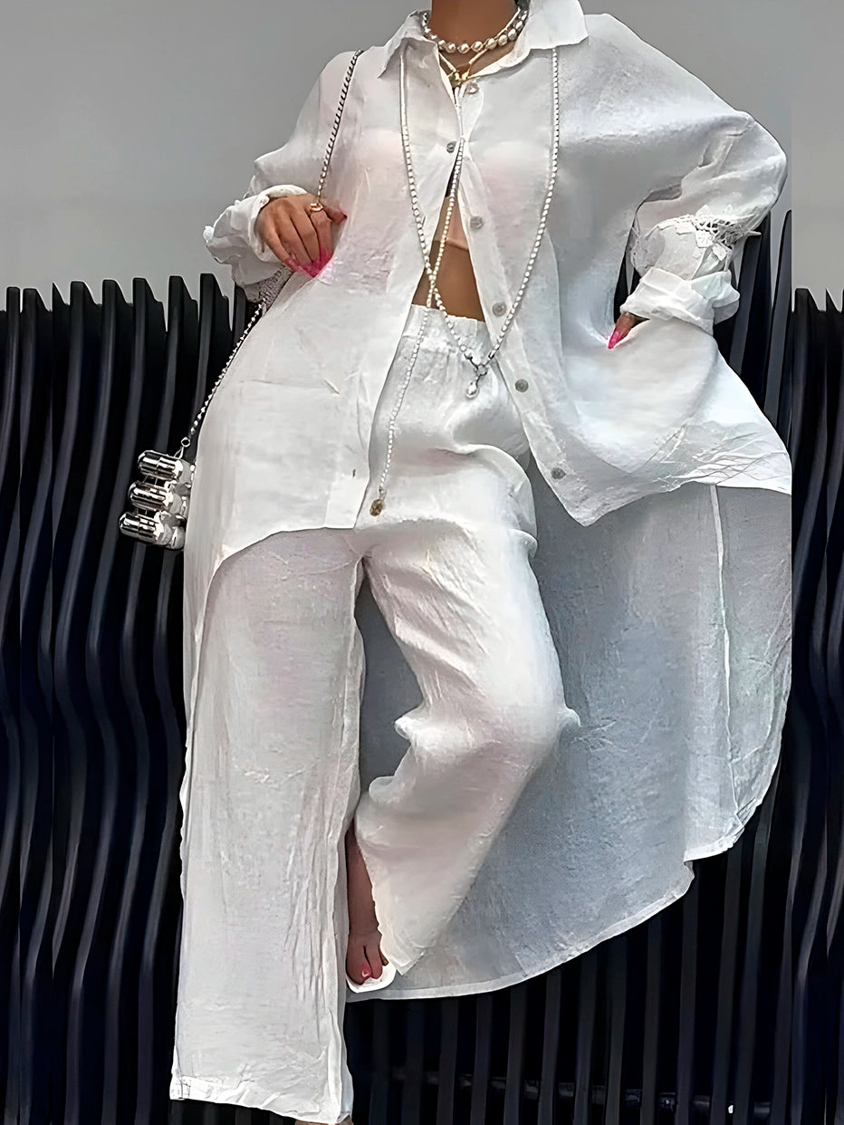 Conjunto Merie | Comprido de Linho Manga Comprida - Leve e Solto Verão