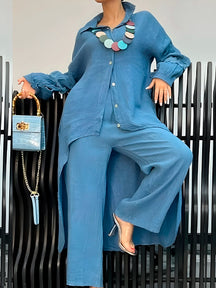 Conjunto Merie | Comprido de Linho Manga Comprida - Leve e Solto Verão