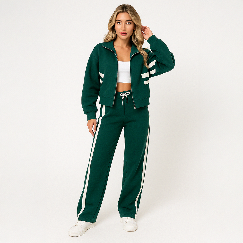 Conjunto Monique - Casaco + Calça Listrado - O Favorito do Inverno Europeu