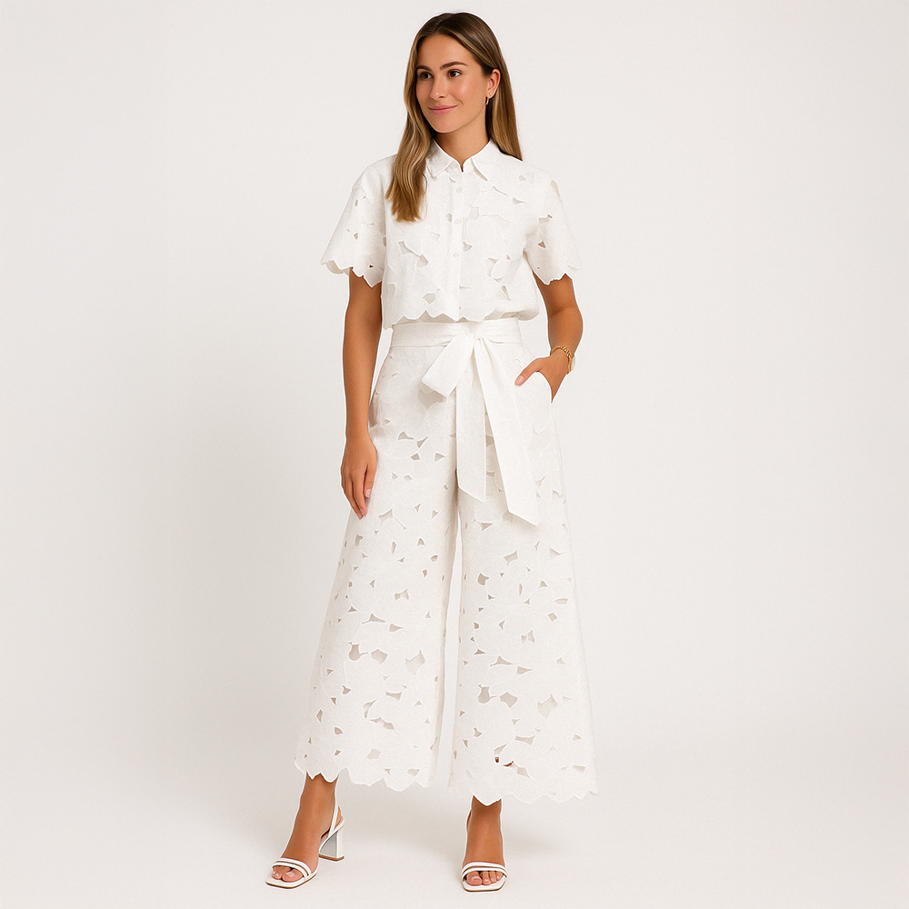 Conjunto Pluzi Calça + Camisa de Renda Leve e Soltinha (Verão 2025)