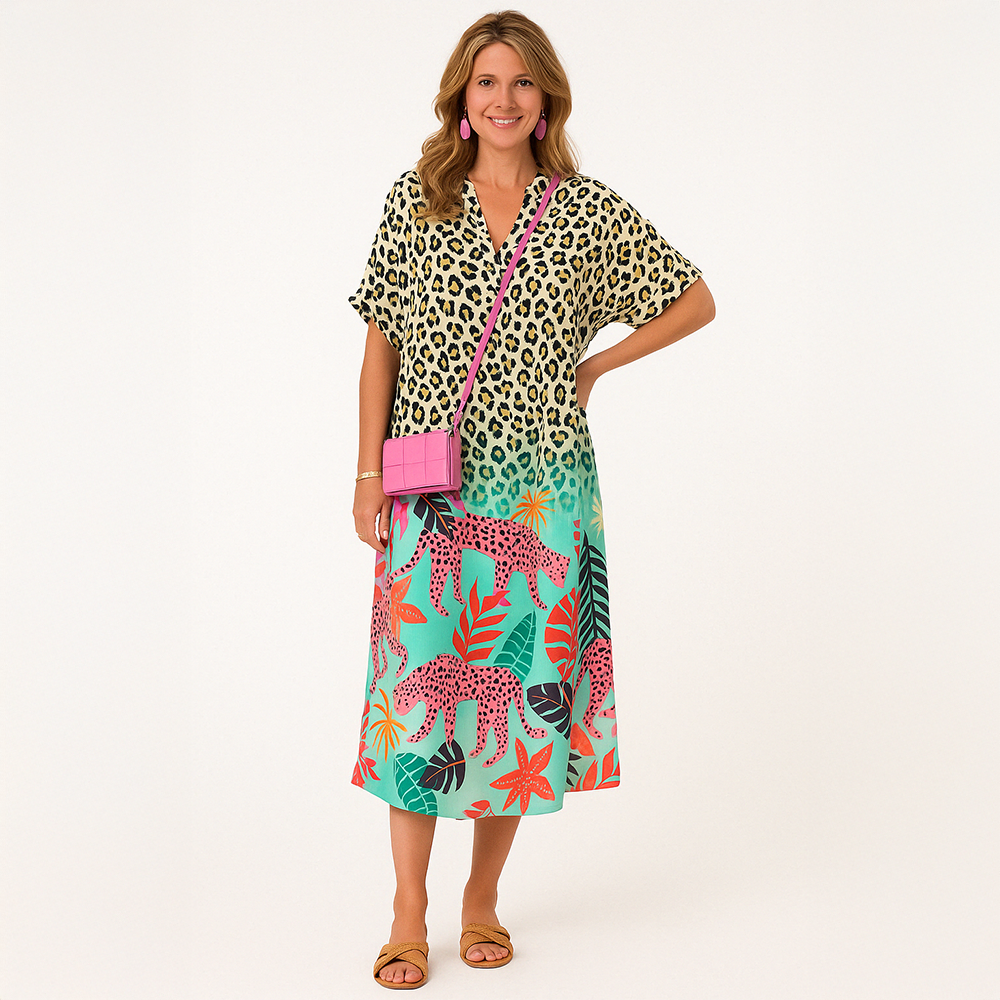 Vestido Sabrina - Decote em V - Super Leve e Solto Caimento Perfeito (Verão 2025)