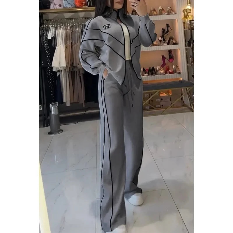 Conjunto Veronne - 2 Peças - Calça + Blusa Listrado - Estilo Europeu (Inverno 2025)