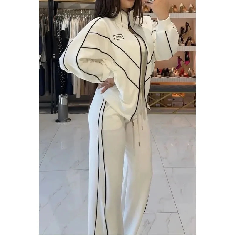 Conjunto Veronne - 2 Peças - Calça + Blusa Listrado - Estilo Europeu (Inverno 2025)